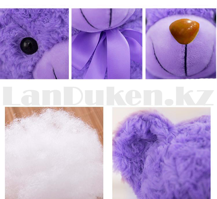 Мягкая игрушка мишка меховая кудрявая с бантиком 35 см фиолетовый - фото 7 - id-p55226569