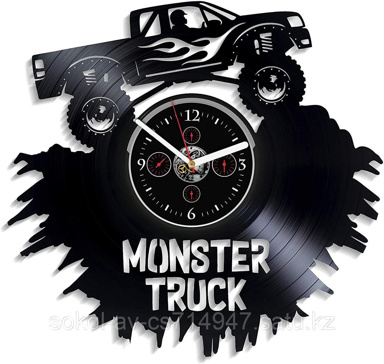 Настенные часы из пластинки, Monster Truck Монстр-трак, подарок фанатам, любителям, 0096