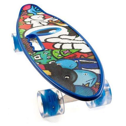 Скейт Penny Board {Пенни Борд} с подсветкой колёс на алюминиевой платформе (Синий / С принтом), фото 2