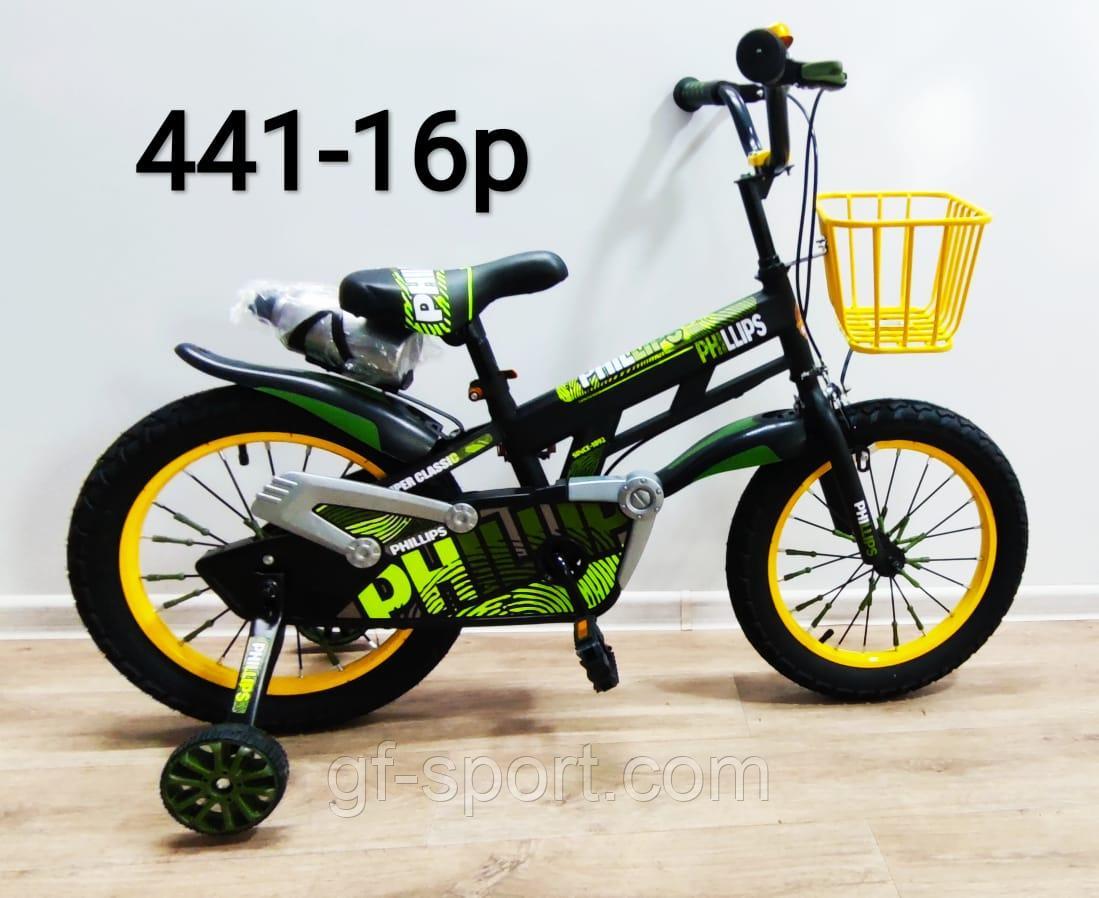Велосипед Phillips зеленый алюминиевый сплав оригинал детский с холостым ходом 16 размер