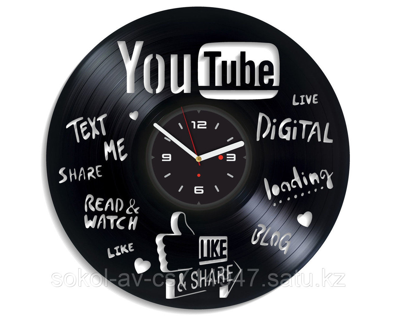 Настенные часы из пластинки, YouTube, подарок блогерам, ютуберам, 0538