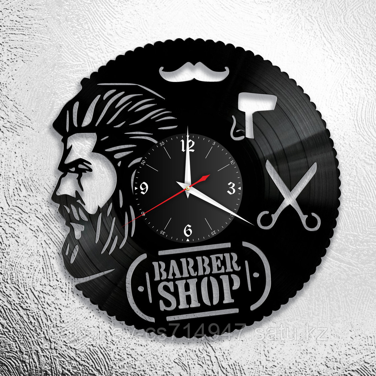 Настенные часы из пластинки, BarberShop барбершоп, подарок барберу, парикмахеру, 0191