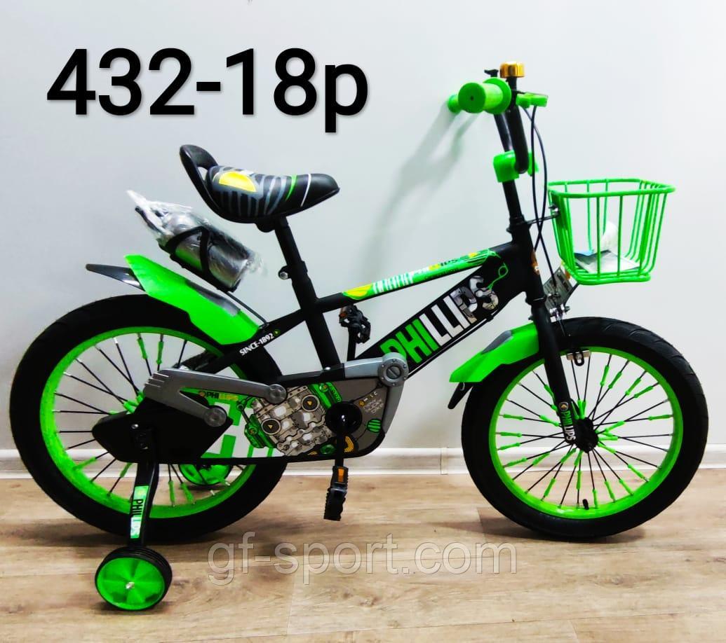 Велосипед Phillips зеленый оригинал детский с холостым ходом 18 размер