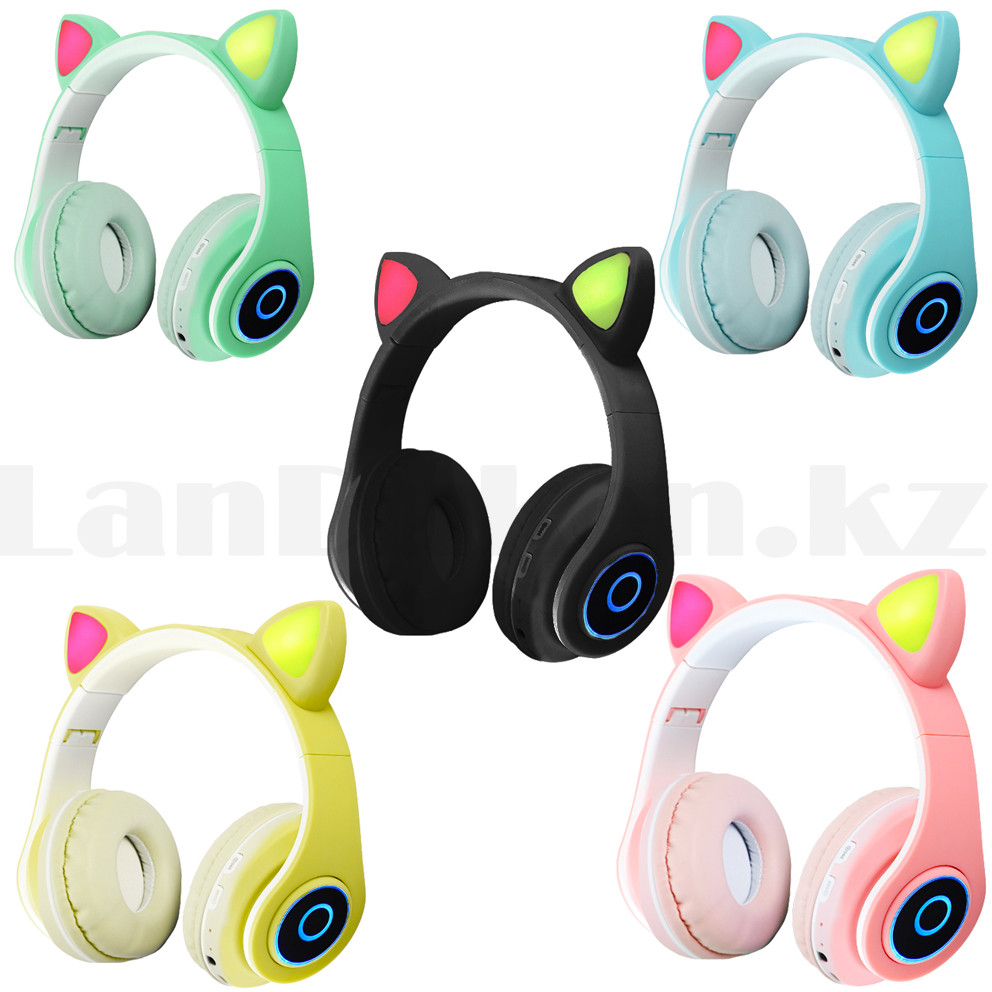 Беспроводные наушники стерео Bluetooth с микрофоном LED цветовой подсветкой и радио складные Cat Ear Розовый - фото 10 - id-p89583316