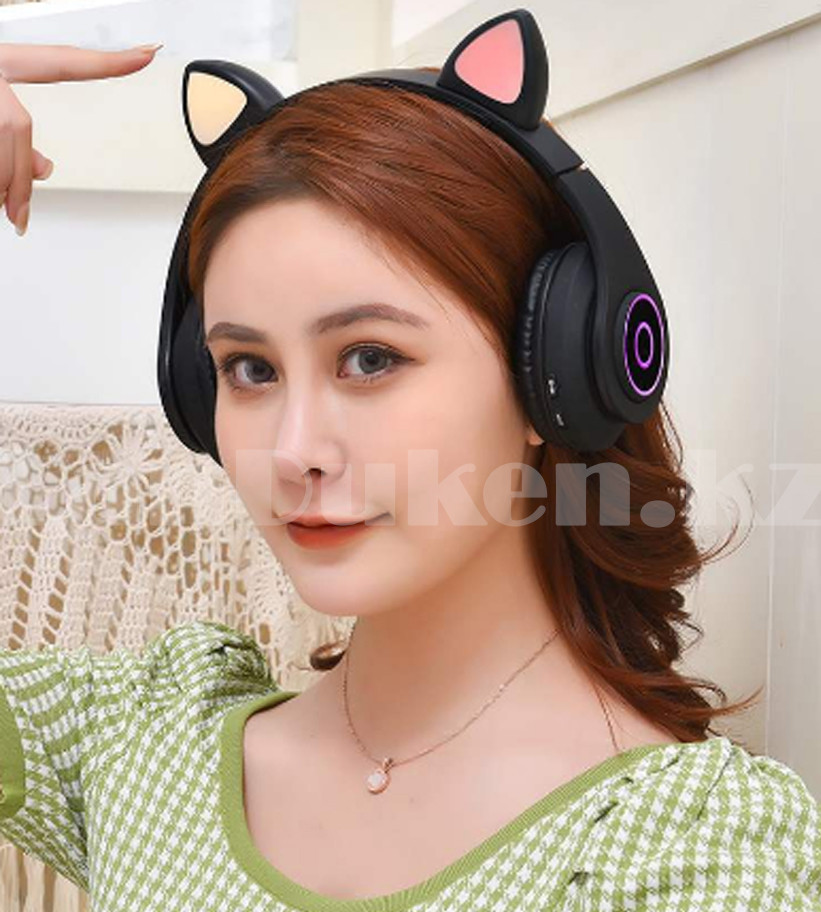 Беспроводные наушники стерео Bluetooth с микрофоном LED цветовой подсветкой и радио складные Cat Ear Черный - фото 9 - id-p89583317