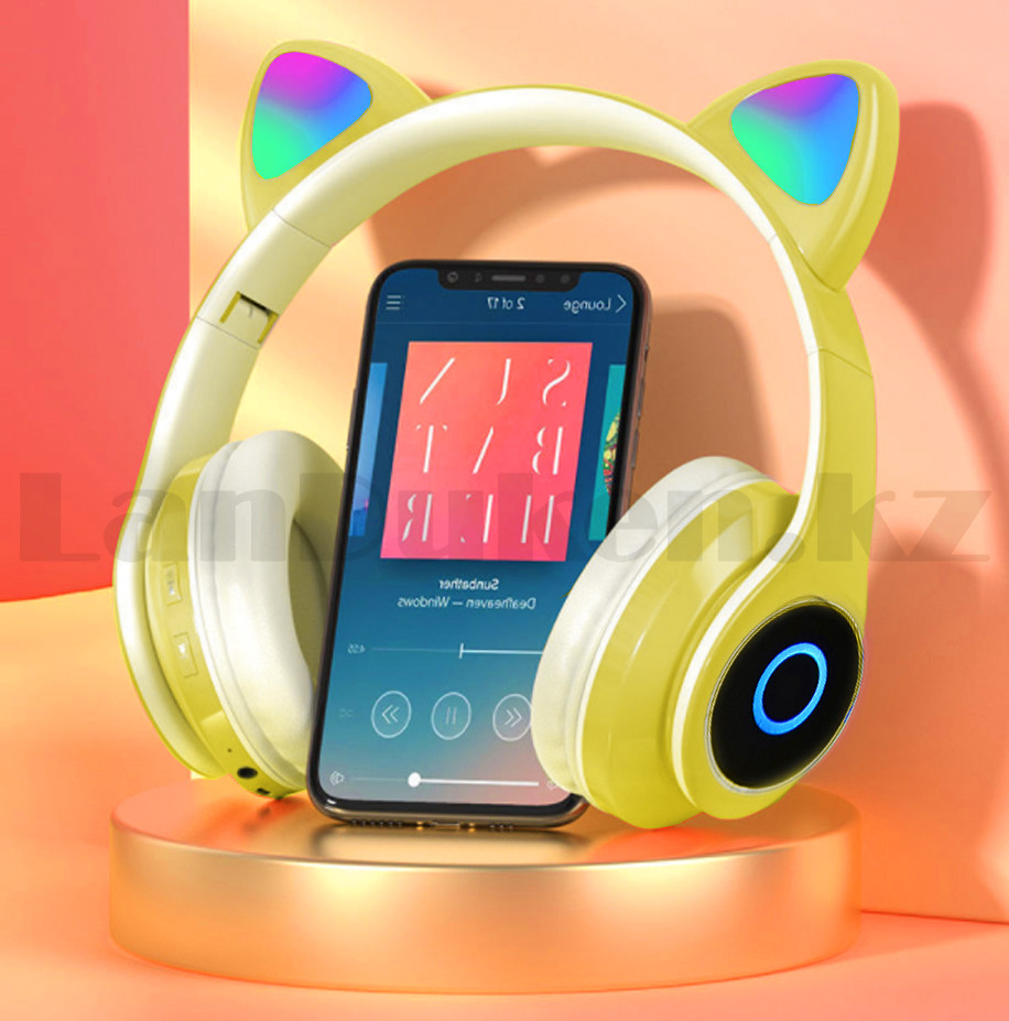 Беспроводные наушники стерео Bluetooth с микрофоном LED цветовой подсветкой и радио складные Cat Ear Желтый - фото 7 - id-p89583319