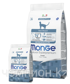 5463 MONGE Sterilised Trout Сухой монопротеиновый корм для стерильных кошек с форелью, уп.400+400 гр.