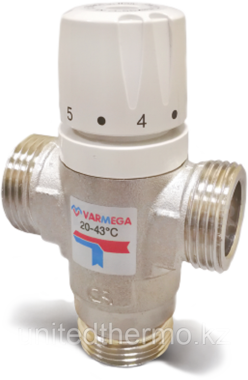 Термостатический 3x1" нар. -Kv 1,6-20º~43ºC смесительный клапан Varmega, теплый пол