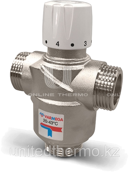 Термостатический 3x1" нар. -Kv 3,2-20º~43ºC смесительный клапан Varmega, теплый пол