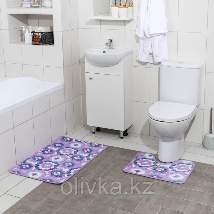 Набор ковриков для ванны и туалета «Фиолетовые цветы», 2 шт: 40×50, 50×80 см