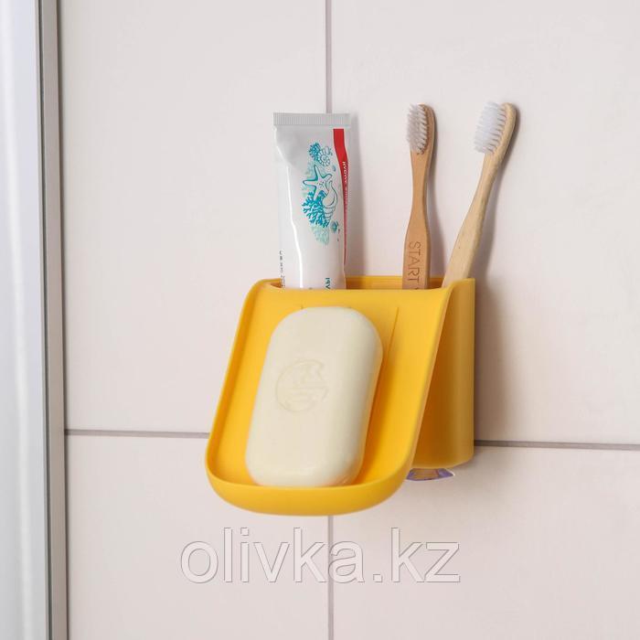 Держатель для ванных принадежностей на липучках, 10×13×9 см, цвет МИКС