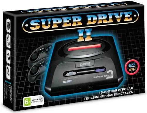 Игровая приставка 16 bit Super Drive 2 Classic (62 в 1) + 62 встроенных игр + 2 геймпада (Черная) - фото 1 - id-p89645551