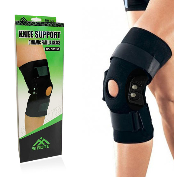Бандаж на колено эластичный на липучке с шарнирами и кольцом Sibote Knee support SB8136