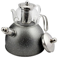 Чайник со свистком из нержавеющей стали 3 л с термостойким заварником 600 мл 2 в 1 Haus roland серый