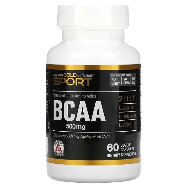 California Gold Nutrition, BCAA, аминокислоты с разветвленными цепями AjiPure®, 500 мг, 60 растительных капсул