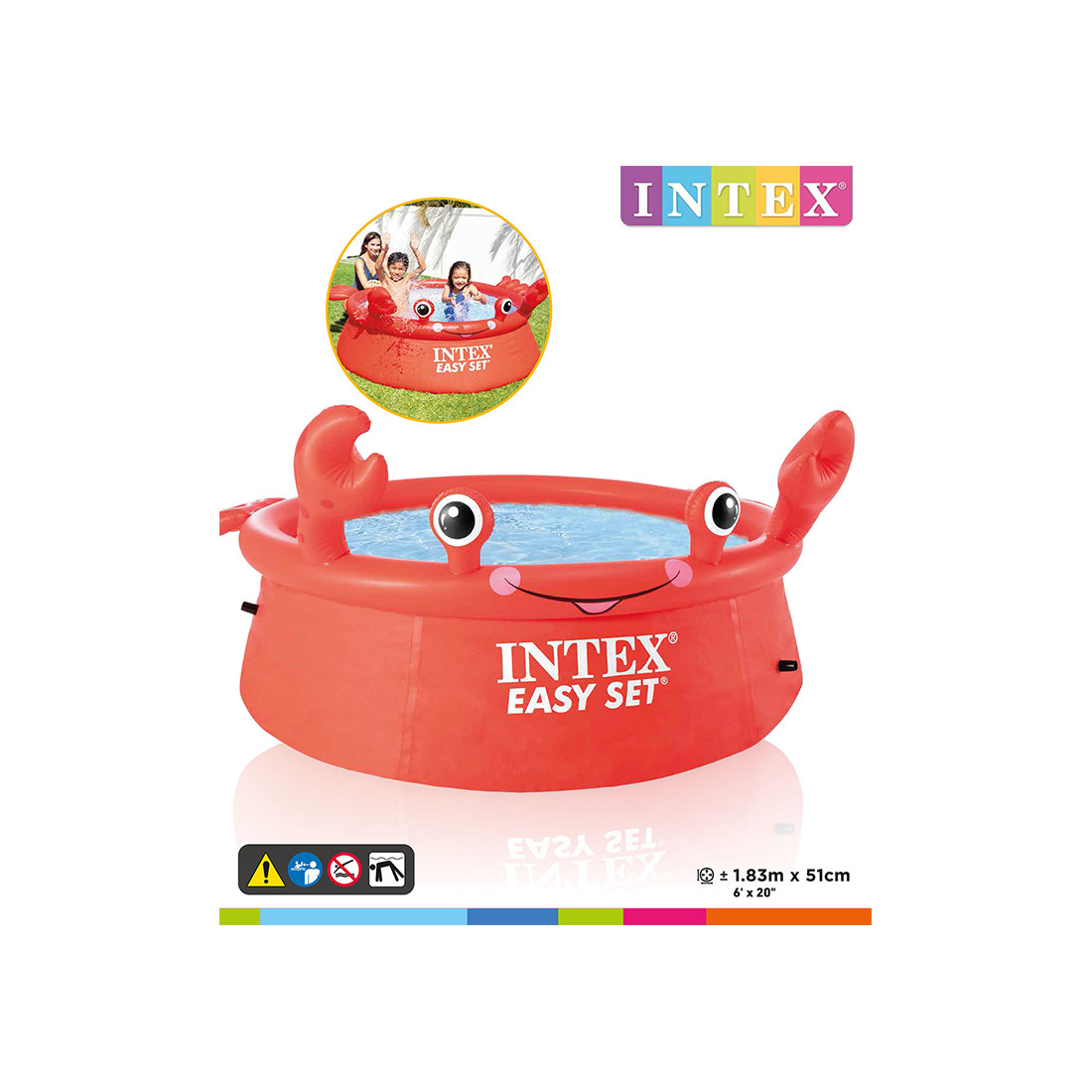 Семейный надувной бассейн Crab Easy Set 183 х 51 см, INTEX, 26100NP, Винил, 880 л., 3+, Красный - фото 3 - id-p89593437
