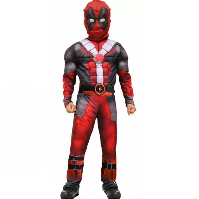 Костюм детский карнавальный водолазка и брюки с маской и имитацией мускулов для мальчиков Дэдпул Deadpool