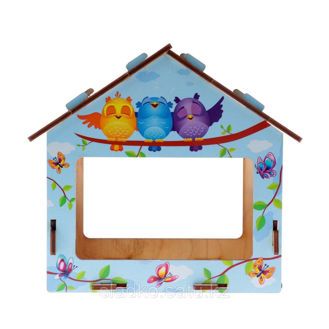 Кормушка деревянная для птиц с цветным рисунком 18х13х19 см - фото 5 - id-p82205350
