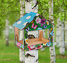 Кормушка деревянная для птиц с цветным рисунком 18х13х19 см, фото 6