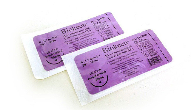 Шовный хирургический материал Biokeen®ПГА синтет.фиолет.USP 1(М4),75см,игла колющая 30мм, фото 2