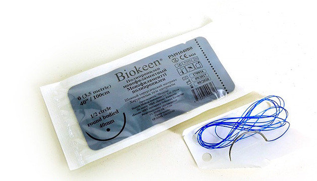 Шовный хирургический материал Biokeen®полипропилен монофил.синий,USP 1/0(М4),100см,игла кол.40мм, фото 2