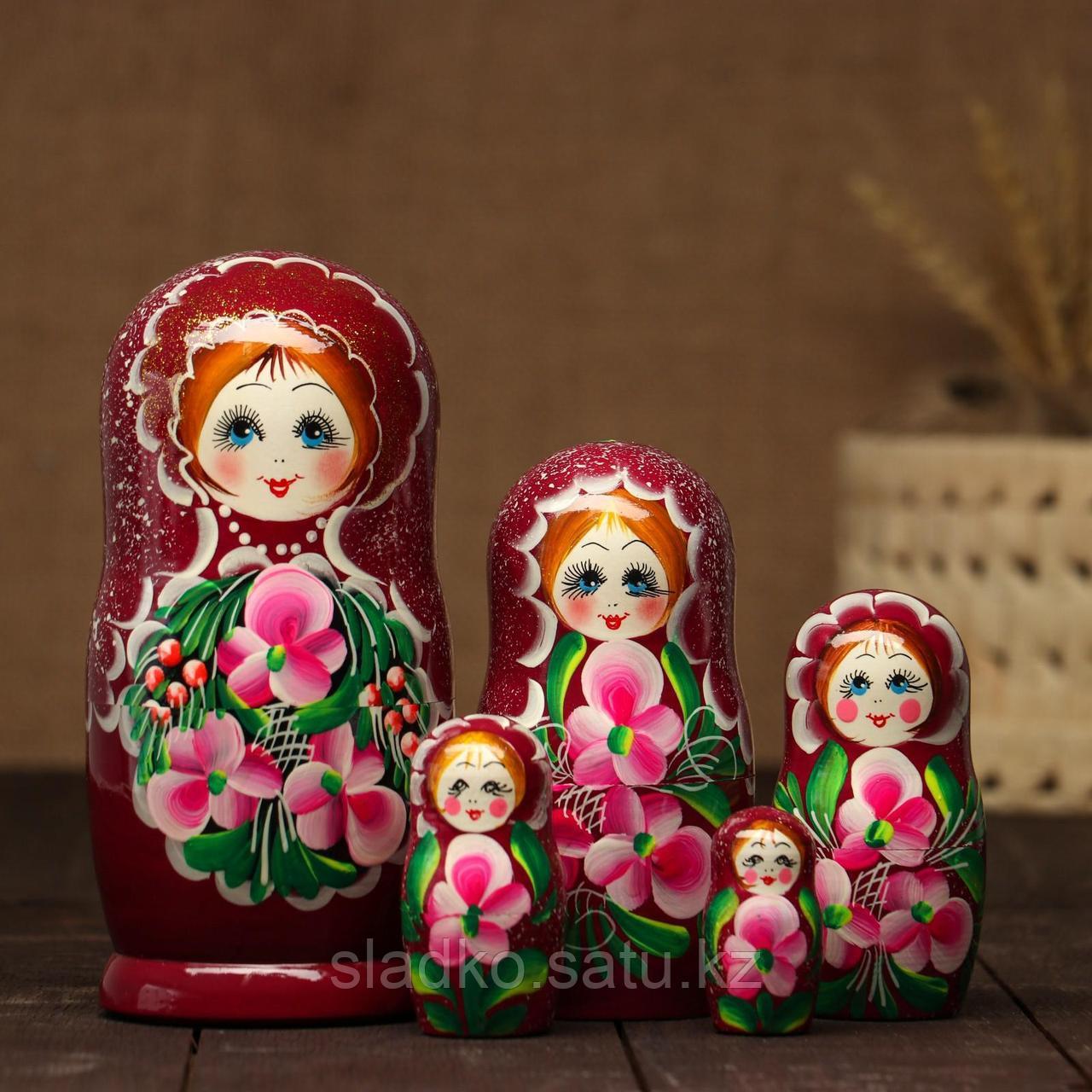 Матрешка Фиалки розовое платье 5 кукольная 18 см