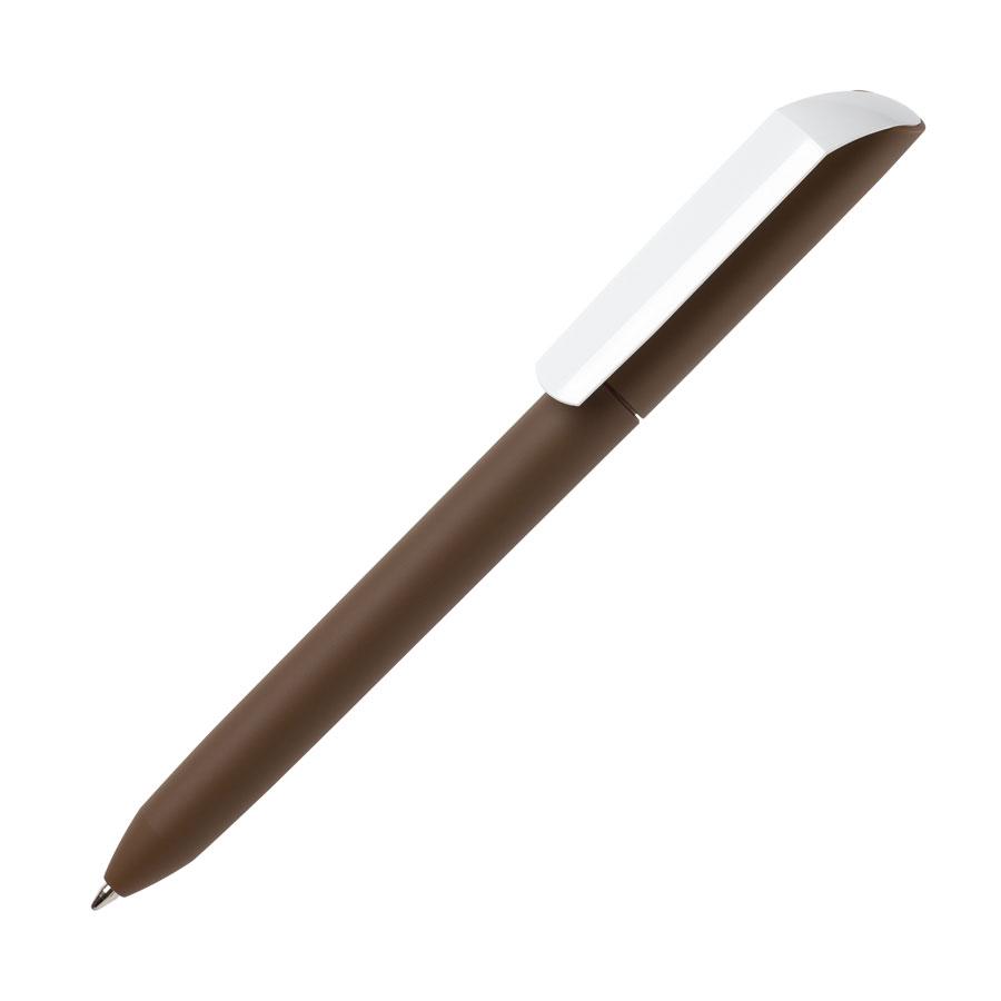 Ручка шариковая FLOW PURE, покрытие soft touch, белый клип, коричневый, пластик