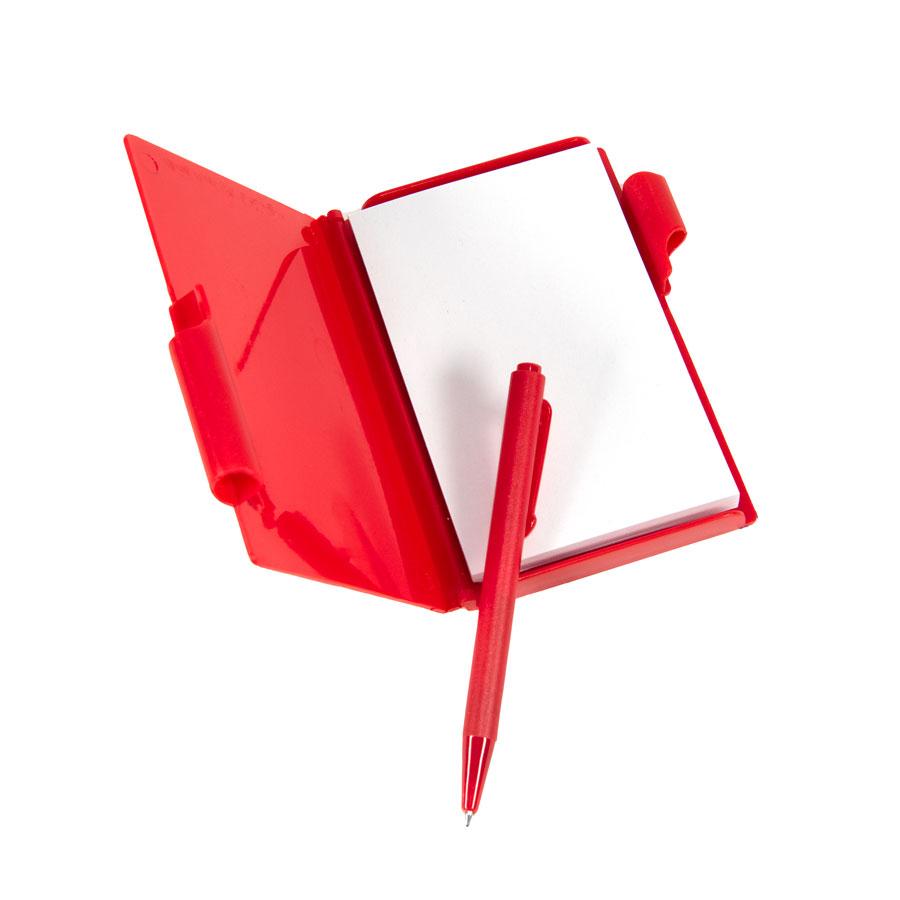 Блокнот для записей с авторучкой; красный; 10,5х7,9х1,1 см; пластик - фото 1 - id-p89717069