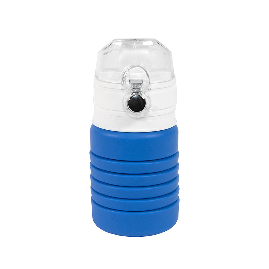 Бутылка для воды складная с карабином SPRING; синяя, 550/250 мл, силикон - фото 1 - id-p89717109