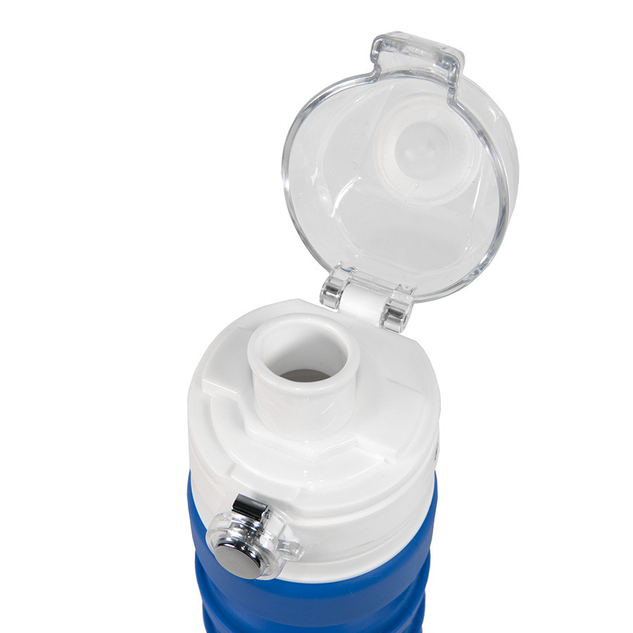 Бутылка для воды складная с карабином SPRING; синяя, 550/250 мл, силикон - фото 3 - id-p89717109