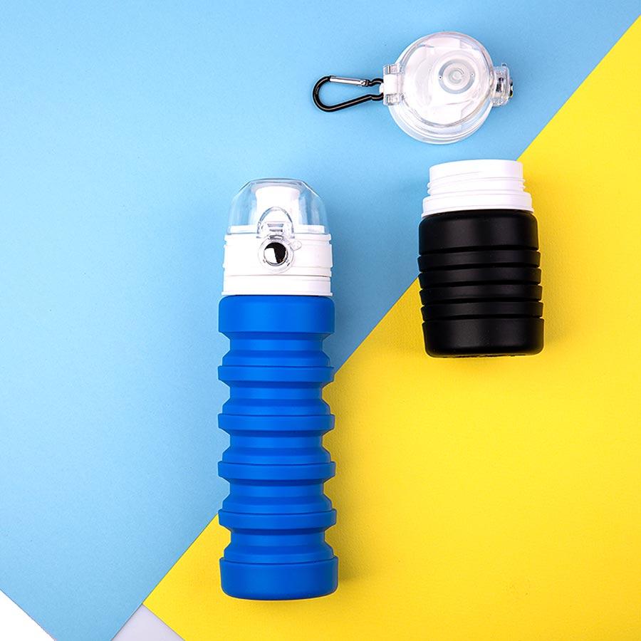Бутылка для воды складная с карабином SPRING; синяя, 550/250 мл, силикон - фото 4 - id-p89717109