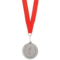 Медаль наградная на ленте "Серебро"; 48 см., D=5см.; текстиль, металл