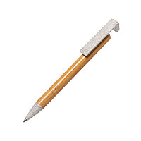 CLARION, ручка шариковая с подставкой для смартфона, бамбук, пластик с пшеничной соломой, фото 1