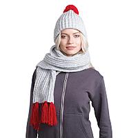 Вязаный комплект шарф и шапка "GoSnow", меланж c фурнитурой, красный, 70% акрил,30% шерсть