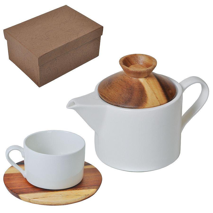 Набор "Andrew":чайная пара и чайник в подарочной упаковке,28,5х18,5х11см,200 мл и 600 мл,фарфор,дере - фото 1 - id-p89718182