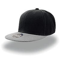 Бейсболка "SNAP BACK", 6 клиньев, пластиковая застежка, черный с серым, 100% акрил, 400 г/м2