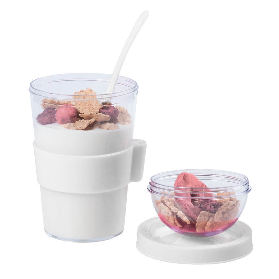 Контейнер для еды YOPLAT с ложкой, белый, 420 мл, 16,3х9см, пластик - фото 3 - id-p89716108