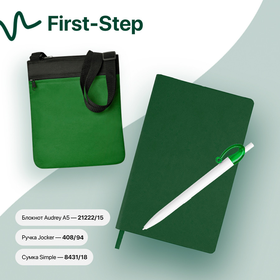 Набор подарочный FIRST-STEP: бизнес-блокнот, ручка, сумка, зеленый - фото 1 - id-p89718239