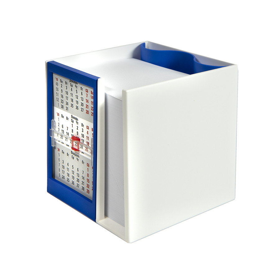 Календарь настольный на 2 года с кубариком; белый с синим; 11х10х10 см; пластик - фото 1 - id-p89718244