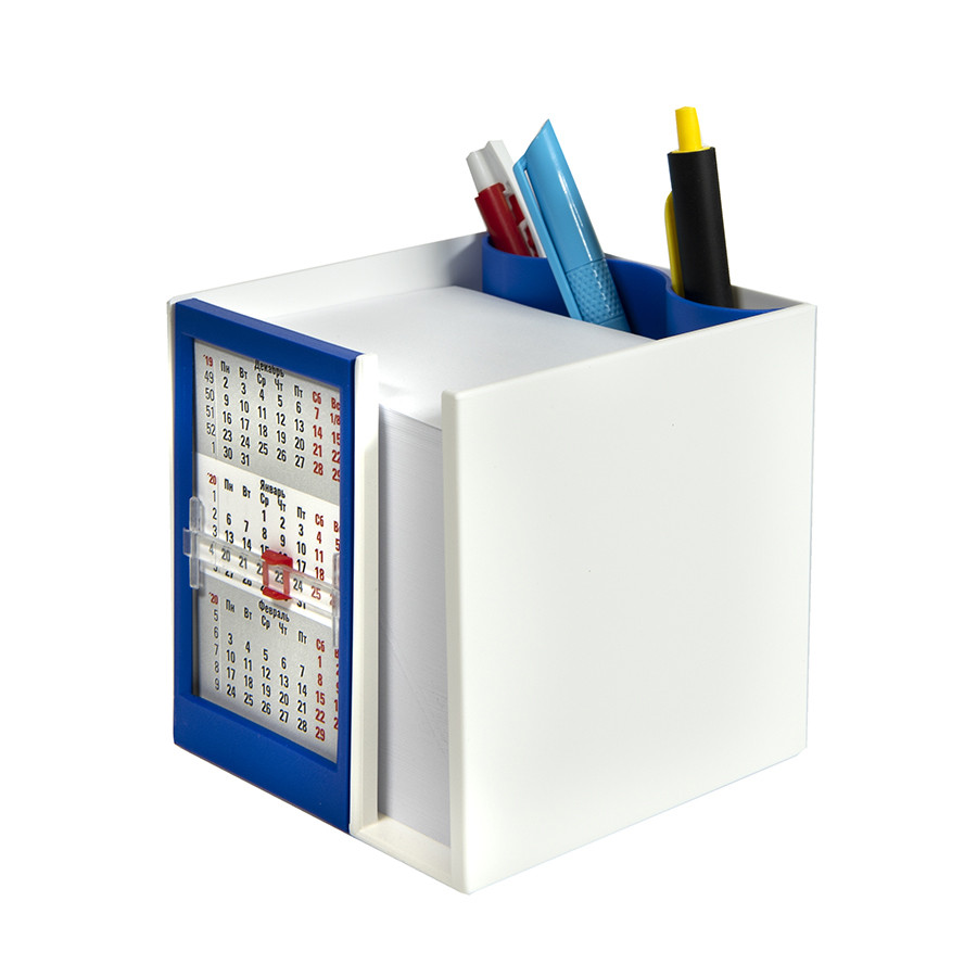 Календарь настольный на 2 года с кубариком; белый с синим; 11х10х10 см; пластик - фото 3 - id-p89718244