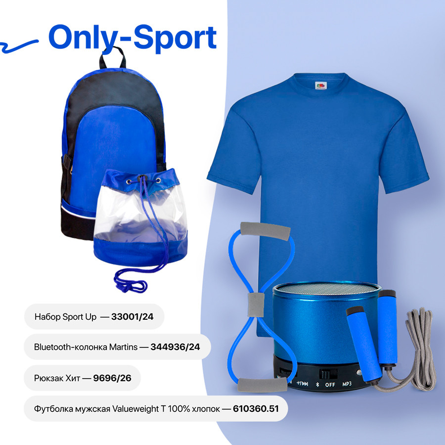 Набор подарочный ONLY-SPORT: футболка, набор SPORT UP, портативная bluetooth-колонка, рюкзак, синий - фото 1 - id-p89717287