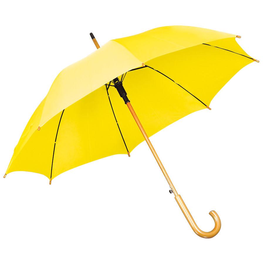 Зонт-трость с деревянной ручкой, полуавтомат; желтый; D=103 см, L=90см; нейлон; шелкография - фото 1 - id-p89718261