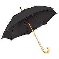 Зонт-трость с деревянной ручкой, полуавтомат; черный; D=103 см, L=90см; нейлон; шелкография