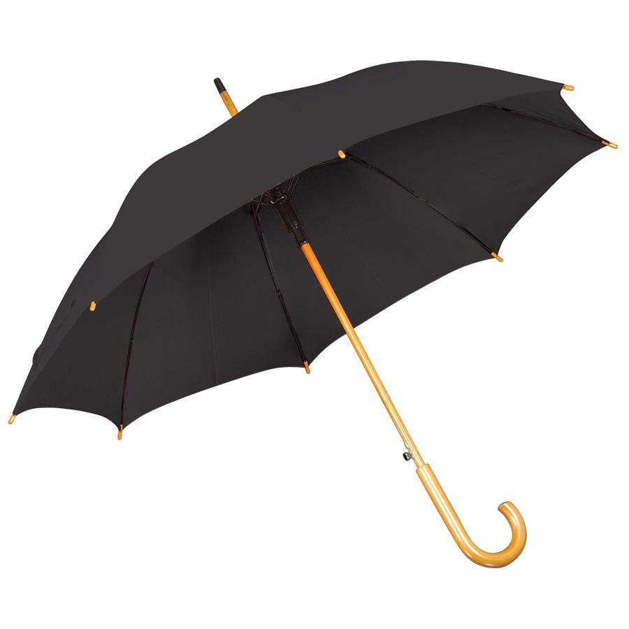 Зонт-трость с деревянной ручкой, полуавтомат; черный; D=103 см, L=90см; нейлон; шелкография - фото 1 - id-p89718262