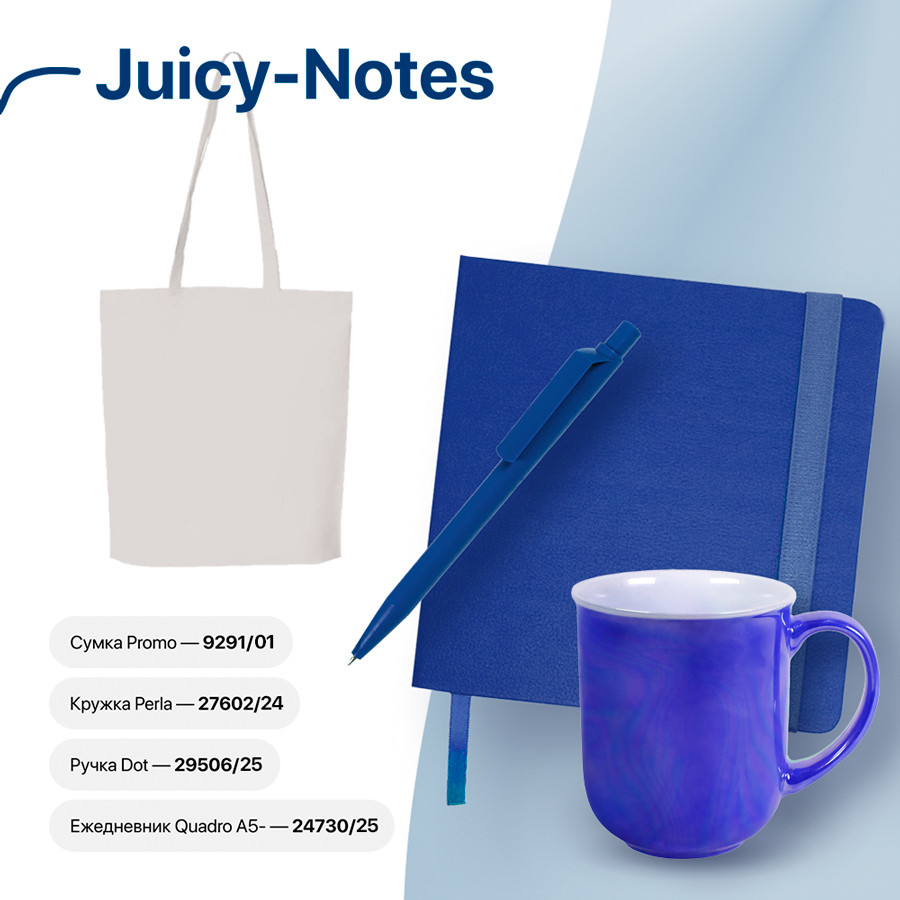 Набор подарочный JUICY-NOTES: ежедневник, ручка, кружка, сумка, синий - фото 1 - id-p89716251