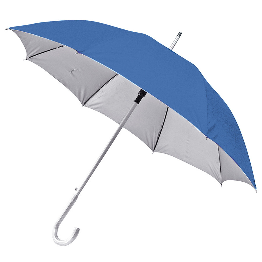 Зонт-трость с пластиковой ручкой "под алюминий" "Silver", полуавтомат; синий с серебром; D=103 см; нейлон - фото 1 - id-p89718305