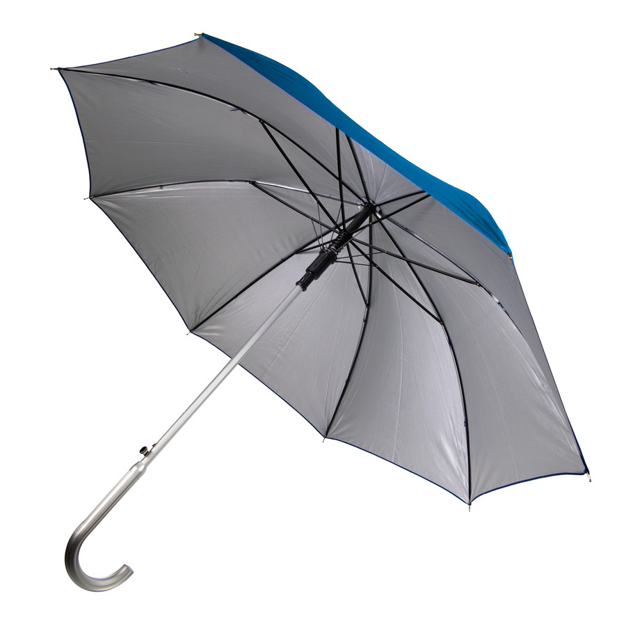 Зонт-трость с пластиковой ручкой "под алюминий" "Silver", полуавтомат; синий с серебром; D=103 см; нейлон - фото 2 - id-p89718305