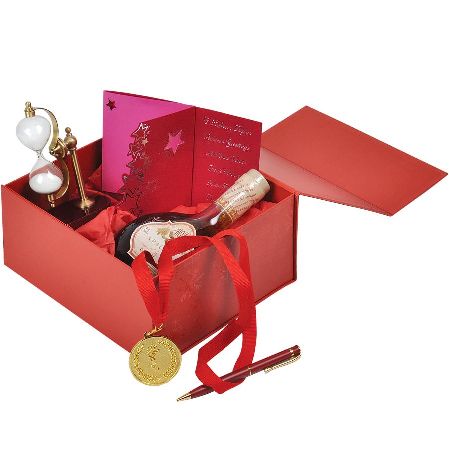 Коробка подарочная складная, красный, 22 x 20 x 11 cm, кашированный картон, тиснение, шелкография - фото 4 - id-p89719466