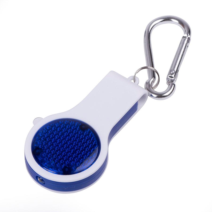 Брелок FLOYKIN со свистком, фонариком и светоотражателем на карабине, синий с белым, пластик