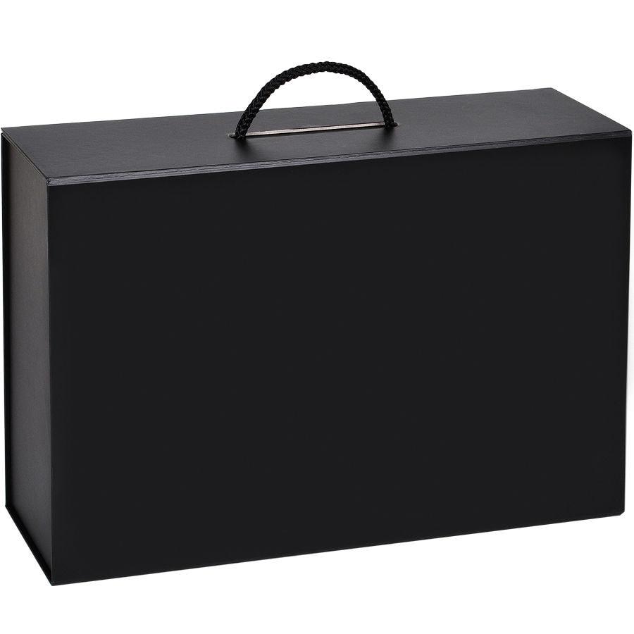 Коробка  складная подарочная  с ручкой,  черный, 37x25 x10cm,  кашированный картон, тисн, фото 1